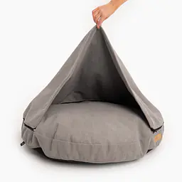 Cover for round pillow with a hood for your dog or cat  - pattern: Made in grey, Size: M