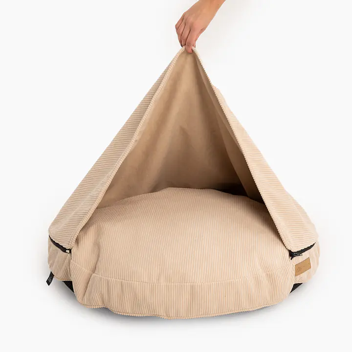 Legowisko okrągła poducha z kapturem dla psa lub kota  "Pies on the beach" - Master