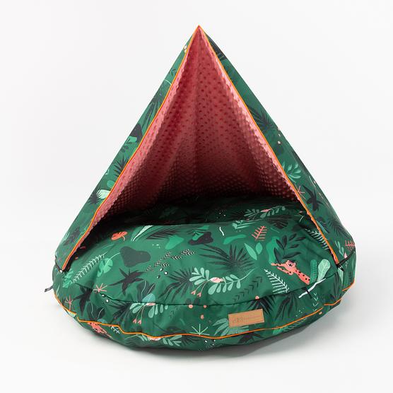 WYPRZEDAŻ Legowisko okrągła poducha z kapturem dla psa lub kota "Welcome to the jungle"