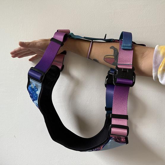 WYPRZEDAŻ Szelki bezuciskowe dla psa lub kota "Psychofanka" + "Ombre turkus"